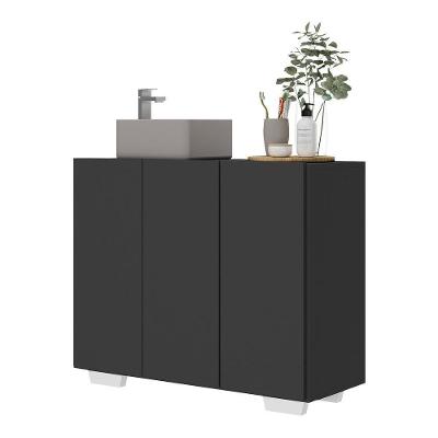 Gabinete Banheiro 3 Portas 90Cm Multimóveis V5031 Preto/Branco Preto/Branco