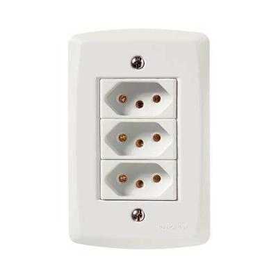 Conjunto 3 Tomadas 3p 10a Tramontina Lux2 - Branco - Kit Com Parafusos