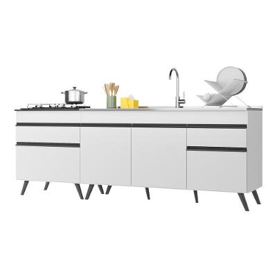 Kit Com 2 Balcões De Cozinha 150cm E 70cm Veneza Multimóveis V2073 Branco/preto Branco/preto