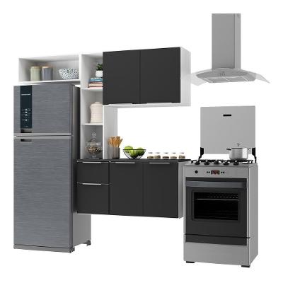 Armário De Cozinha Compacta Com Balcão Sofia Multimóveis V2006 Branco/Preto Branco/Preto