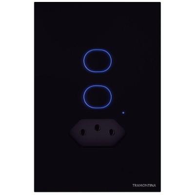 Interruptor Onne Touch Smart Tramontina Preto Com 2 Canais E 1 Tomada 2p+t 10 A 250 V Tramontina