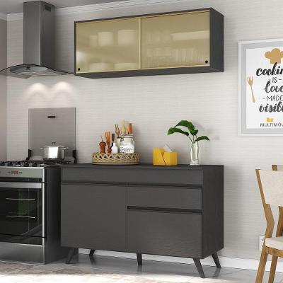 Armário De Cozinha Compacta 2 Peças Mp3688.895 Veneza Multimóveis Preto