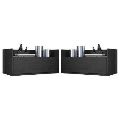 Kit Com 2 Mesas De Cabeceira 80Cm Suspensa Multimóveis V4005 Preta Preto