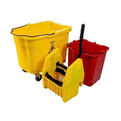 Carro Balde 35l Nobre - Amarelo Com Balde Vermelho, Divisor De água E Sistema Quebra-ondas