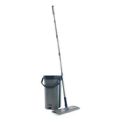 Flat Mop Com Balde Cinza 10l, Espremedor E Refil De Microfibra - Nobre