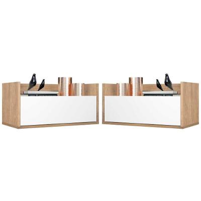 Kit Com 2 Mesas De Cabeceira 80Cm Suspensa Multimóveis V4005 Rustic/Branca Rustic/Branco