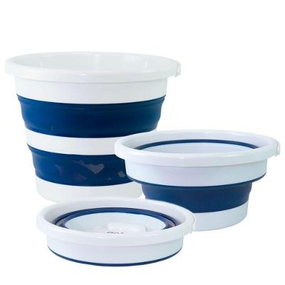 Balde Dobrável 12l - Praticidade E Estilo Em Branco E Azul Para Sua Casa! Ideal Para Organizar E Transportar Com Facilidade!