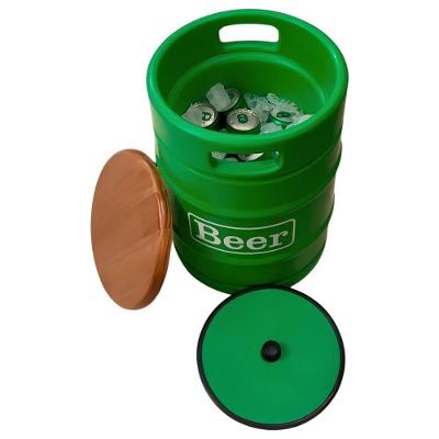 Barril Decorativo 28l Com Tampo De Madeira Verde Para Cervejas Geladas E Festas Elegantes