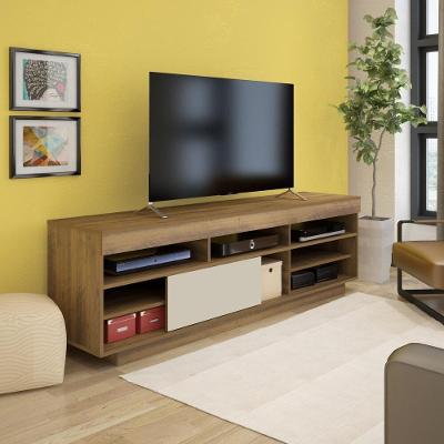 Rack Tv 75" 1 Porta De Correr Multimóveis Cr45177 Pinho/Off White Pinho/Off White