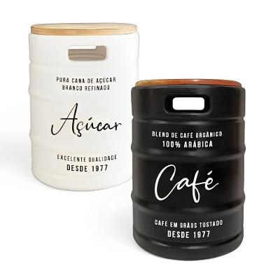 Conjunto Criativo De Bancos De Barris Para Café E Açúcar Com Tampo De Madeira - Atraia Olhares E Decore Seu Espaço Com Estilo!