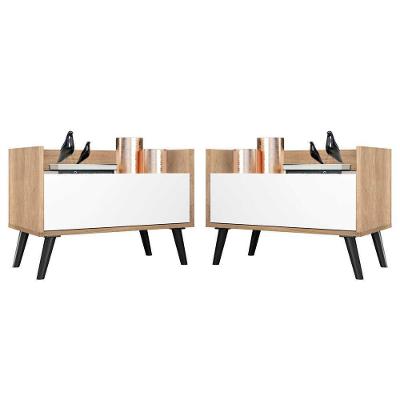 Kit Com 2 Mesas De Cabeceira 80Cm Retrô Multimóveis V4002 Rustic/Branca/Preta Rustic/Branco/Preto
