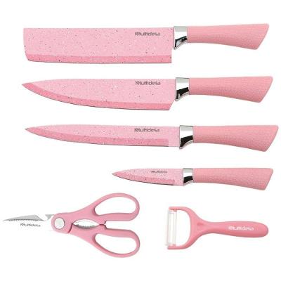 Jogo De 6 Facas Rosa-preto Antiaderente Profissional De Cozinha Gourmet-faca De Churrasco Rosa