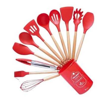Kit De Utensílios Para Cozinha Em Silicone E Bambu 12 Peças Loja Utilimix Escolha A Vermelho