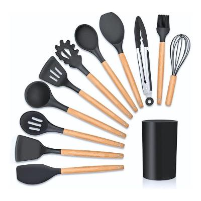 Kit De Utensílios Para Cozinha Em Silicone E Bambu 12 Peças Loja Utilimix Escolha A Preto