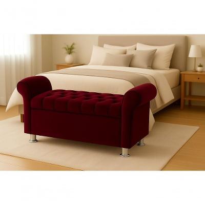 Recamier Baú Sapateira Louis 140x Suede Vinho - Majú Decor
