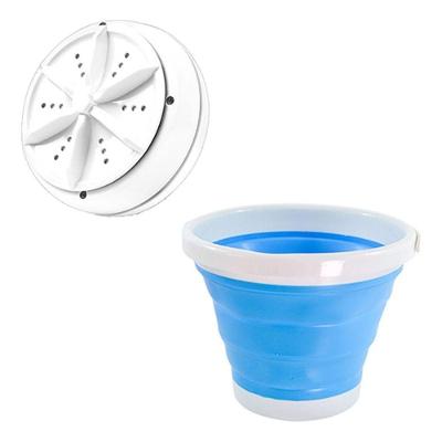 Mini Máquina Lavar Multifuncional Portátil Com Balde Dobrável Azul