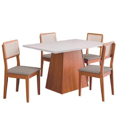 Conjunto Sala De Jantar Mesa 1,36m Trento 4 Cadeiras Santiago Dobuê Madeirado Off White