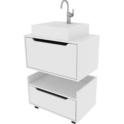 Kit Balcão E Gabinete De Banheiro Com Cuba 1 Porta 1 Gaveta Branco
