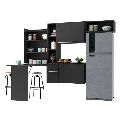 Armário De Cozinha Compacta Com Mesa Dobrável Sofia Multimóveis V2008 Preto Preto