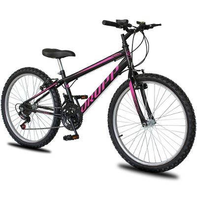 Bicicleta Aro 26 Dropp Sport Infantil Adulto18 Vel Marchas Freio V-brake - Preto e Rosa