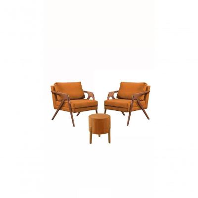 Conj. 2 Mona Com 1 Puff Madeira Maciça Veludo Moderna Cor:terracota