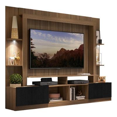 Estante Com Suporte Tv 65" E Leds Berlim Multimóveis V3384 Madeirada/Preta Madeirado/Preto