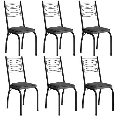 Kit 6 Cadeiras Aço Carbono Tubular Metálica Acabamento D-25 Luana Preto-andorinha