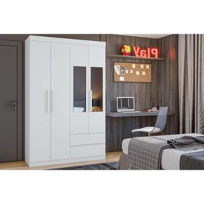 Guarda Roupa Solteiro 4 Portas E 2 Gavetas C- Espelho Zeus Branco - Lopas