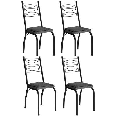 Kit 4 Cadeiras Aço Carbono Tubular Metálica Acabamento D-25 Luana Preto-andorinha