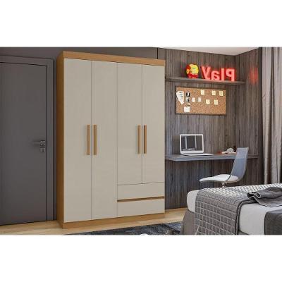 Guarda Roupa Solteiro 4 Portas E 2 Gavetas Zeus Amêndoa-off White - Lopas