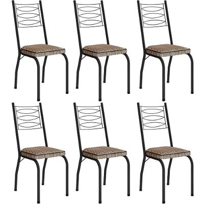 Kit 6 Cadeiras Aço Carbono Tubular Metálica Acabamento D-25 Luana Preto-rattan
