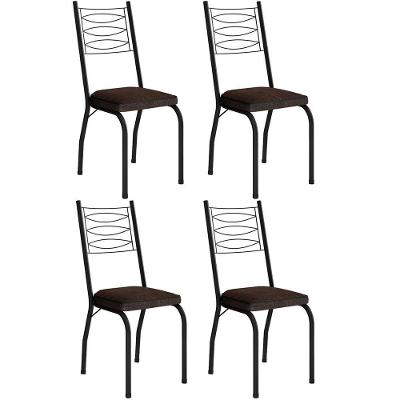 Kit 4 Cadeiras Aço Carbono Tubular Metálica Acabamento D-25 Luana Preto-imbuia