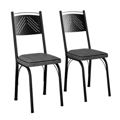 Kit 2 Cadeiras Aço Carbono Estofado Tecido Sintético Espuma D13 Clara Preto-andorinha