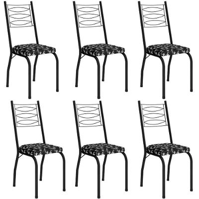 Kit 6 Cadeiras Aço Carbono Tubular Metálica Acabamento D-25 Luana Preto-preto Flor