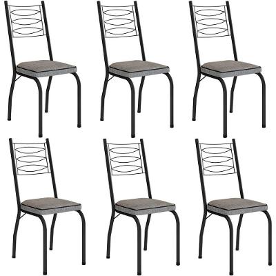 Kit 6 Cadeiras Aço Carbono Tubular Metálica Acabamento D-25 Luana Preto-grafiato