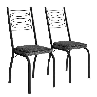 Kit 2 Cadeiras Aço Carbono Tubular Metálica Acabamento D-25 Luana Preto-andorinha