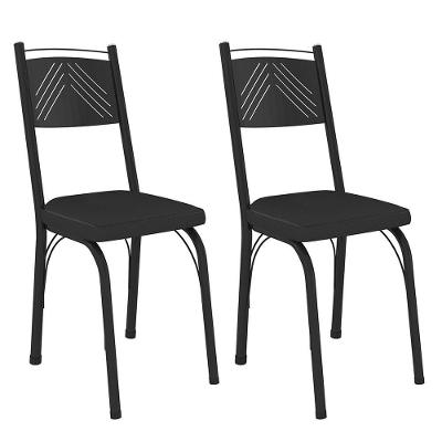 Kit 2 Cadeiras Aço Carbono Estofado Tecido Sintético Espuma D13 Clara Preto
