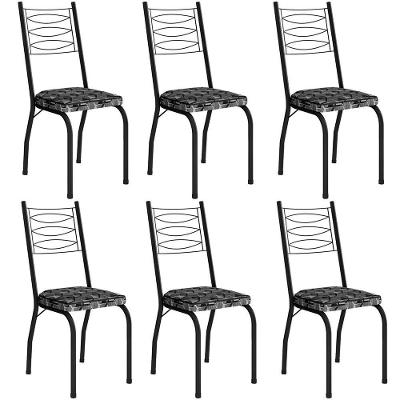 Kit 6 Cadeiras Aço Carbono Tubular Metálica Acabamento D-25 Luana Preto-mosaico Silver