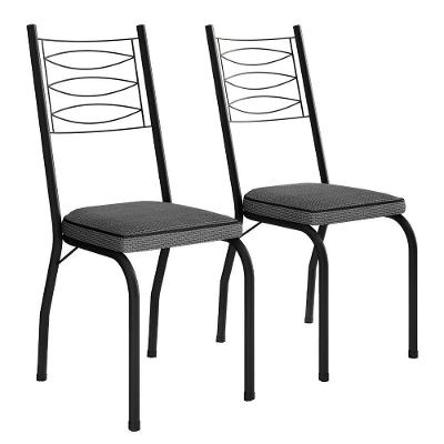 Kit 2 Cadeiras Aço Carbono Tubular Metálica Acabamento D-25 Luana Preto-platina