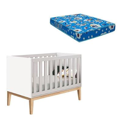 Berço Americano New Classic Branco Com Pés Madeira Natural E Colchão Ortobom ? Reller