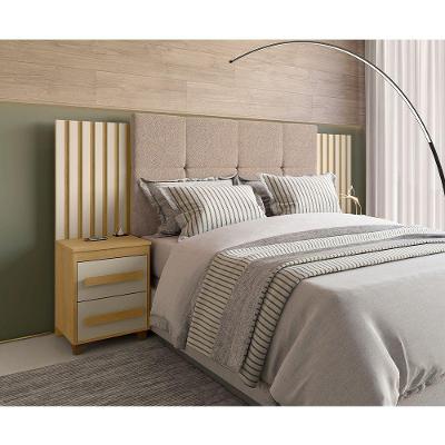 Cabeceira Casal Extensível Com 2 Mesas De Apoio Ripado Suiça Cinamomo/off-white