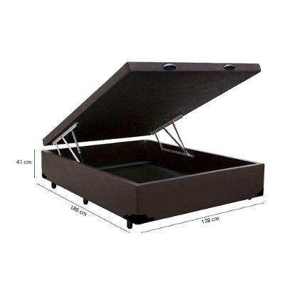 Cama Baú Casal 138 Tecido Sintético Marrom Com Colchão De Espuma Tokio D33 Bege - 25x138x188cm