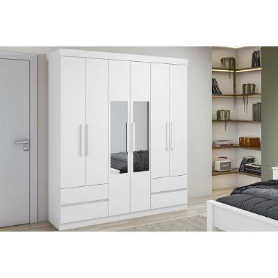 Guarda Roupa Solteiro 6 Portas (2 C- Espelho) E 4 Gavetaszeus Branco - Lopas