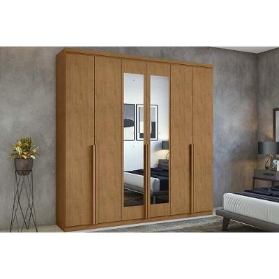 Guarda Roupa Casal 6 Portas (2 C- Espelho) E 4 Gavetas Alonzo New Amêndoa - Lopas