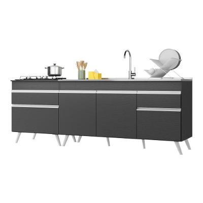 Kit Com 2 Balcões De Cozinha 150cm E 70cm Veneza Multimóveis V2073 Preto/branco Preto/branco
