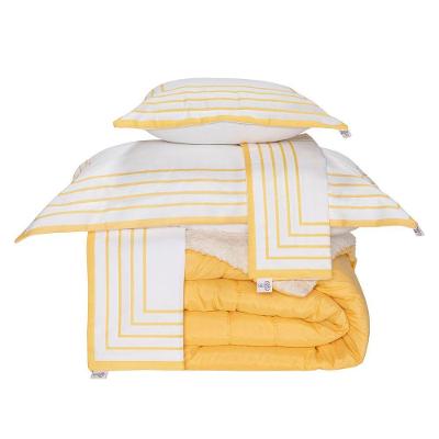Kit 5 Pçs Coberdrom Casal King Soft Hipercal 400 Fios Dupla Face Amarelo