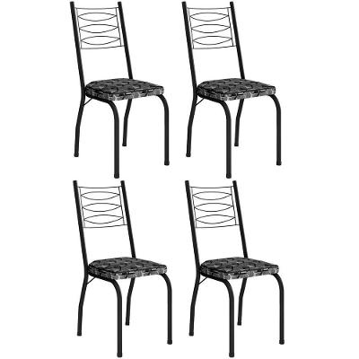 Kit 4 Cadeiras Aço Carbono Tubular Metálica Acabamento D-25 Luana Preto-mosaico Silver