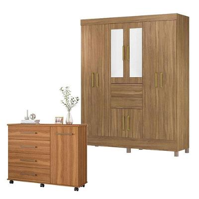 Cômoda Flora E Guarda Roupa Casal Munique Amêndola Touch Com Espelho - Demóbile