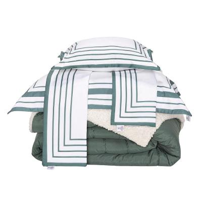 Kit 5 Pçs Coberdrom Casal King Soft Hipercal 400 Fios Dupla Face Verde