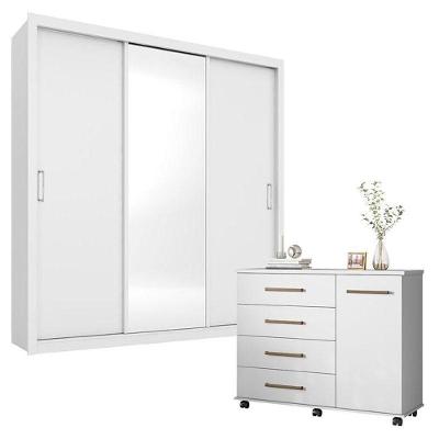 Cômoda Flora E Guarda Roupa Casal Residence Branco - Demóbile